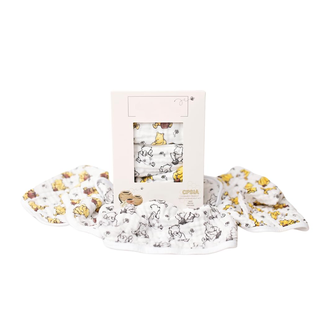 Sugar Lily's-Classic Pooh Muslin Cotton Burp Cloth Set. 1 of Each- Full Color,Design, Full Color w/Soccer Ball Motifs, Black & White Design w/Soccer Ball Motif.