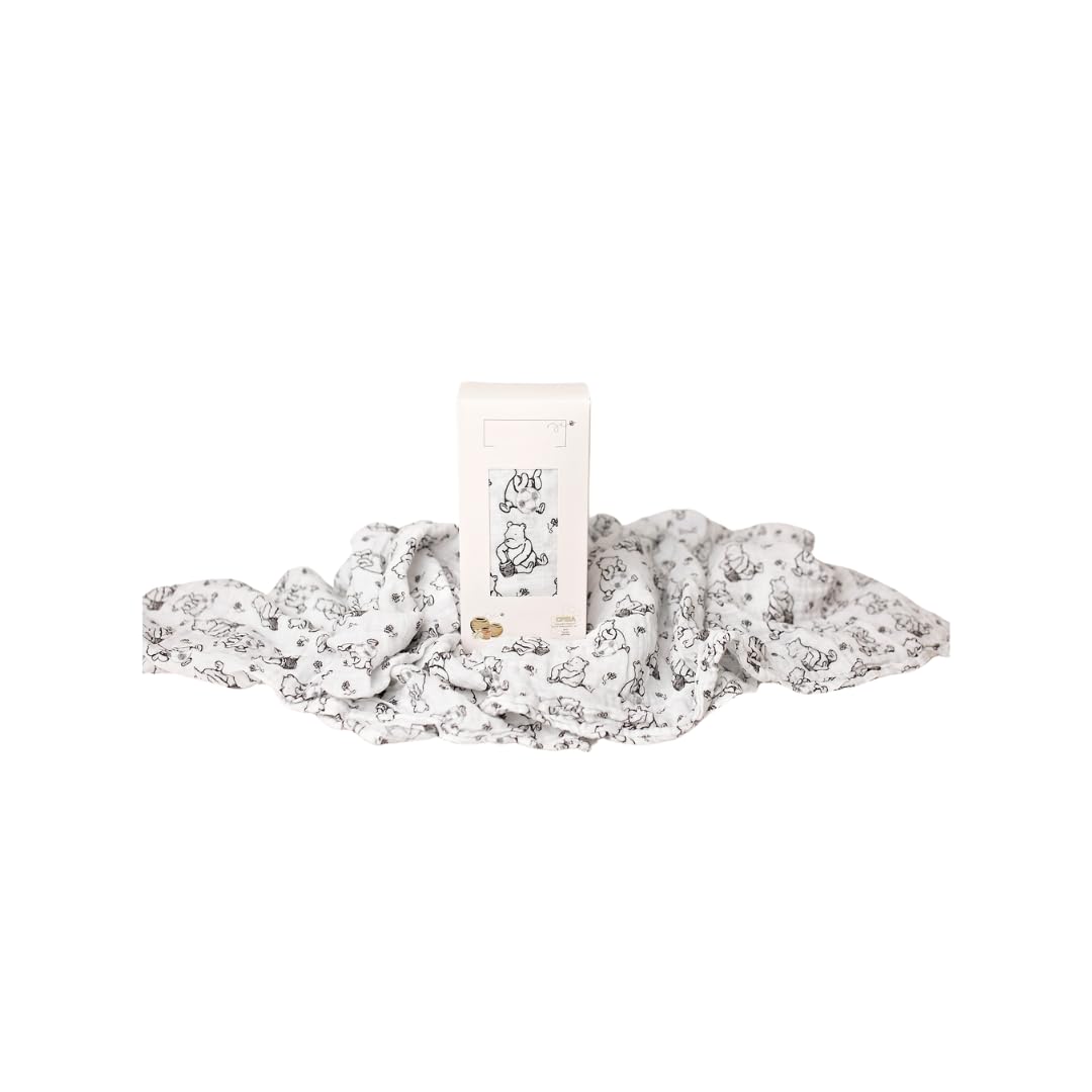 Sugar Lily's Classic Pooh 100% Muslin Cotton Swaddle, 47 x 47 inches, Classic Pooh + Soccer Balls Design, Solid Colors