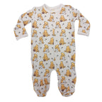 Sugar Lily's Classic Pooh Baby Footed Romper, Bamboo Viscose, Soccer Ball Motifs, Magnetic Closures,